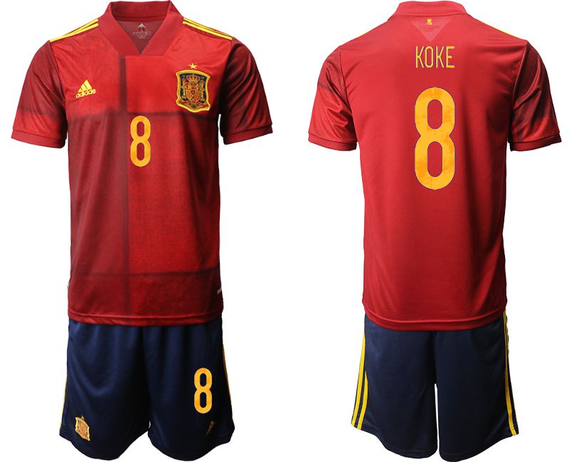 Men 2020-2021 European Cup Spain home red #8 Adidas Soccer Jersey
